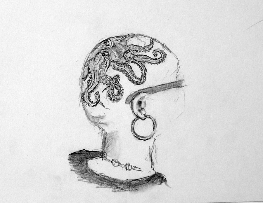 A tattooed woman is sitting in a seat across from me on the C train.  She’s middle&nbsp;aged…