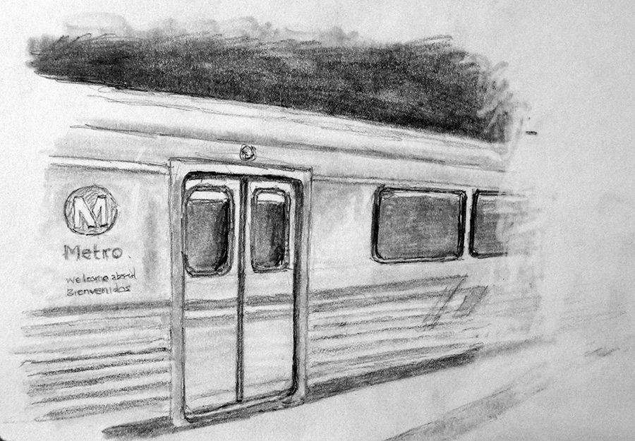 Riding on the Red Line on the LA metro a young man and woman sit down on either side of&nbsp;me…