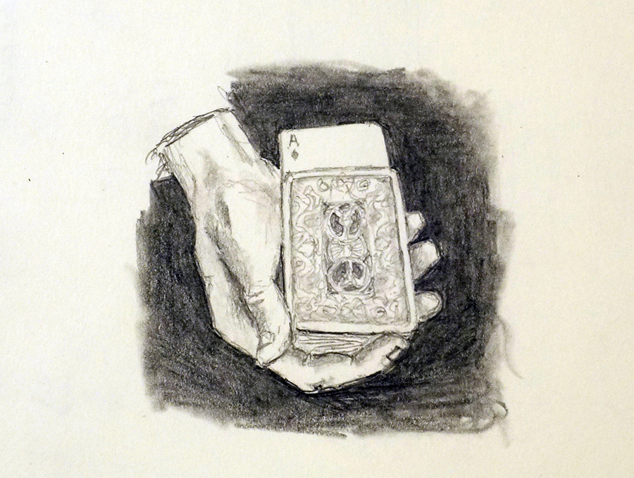 A man shuffles cards across from me on the shuttle train. It’s an unusual&nbsp;activity…